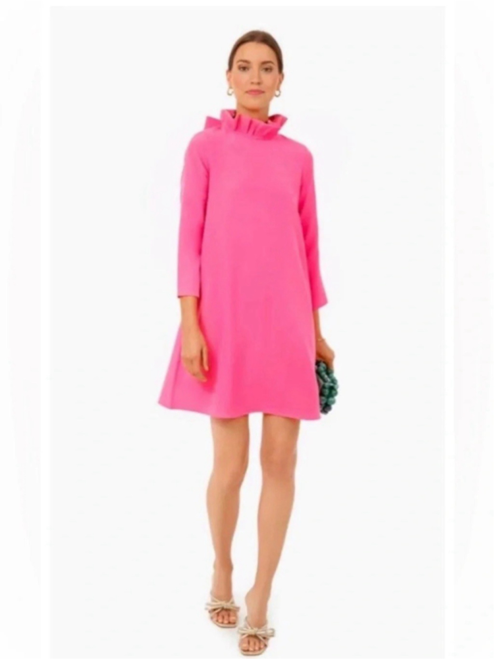 Tuckernuck Hot Pink Daphne Long Sleeve Dress XL Ruffle Collar Bow Tie Party Tea